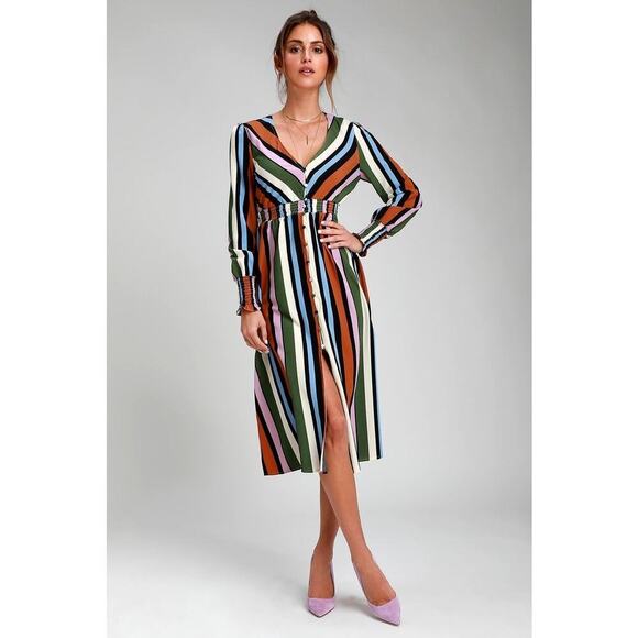 Lulus Dresses & Skirts - Lulus Multi Striped Button-Up Midi Dress